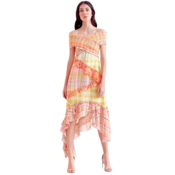 Hemant & Nandita Multi Colored Madrasi Asymmetrical Midi Dress US S - Picture 1 of 11